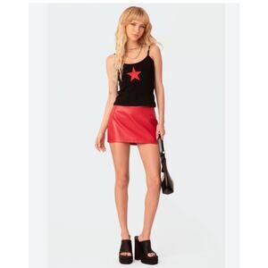 Edikted Noa Low Rise Faux Leather Red Micro Mini Skirt Size M